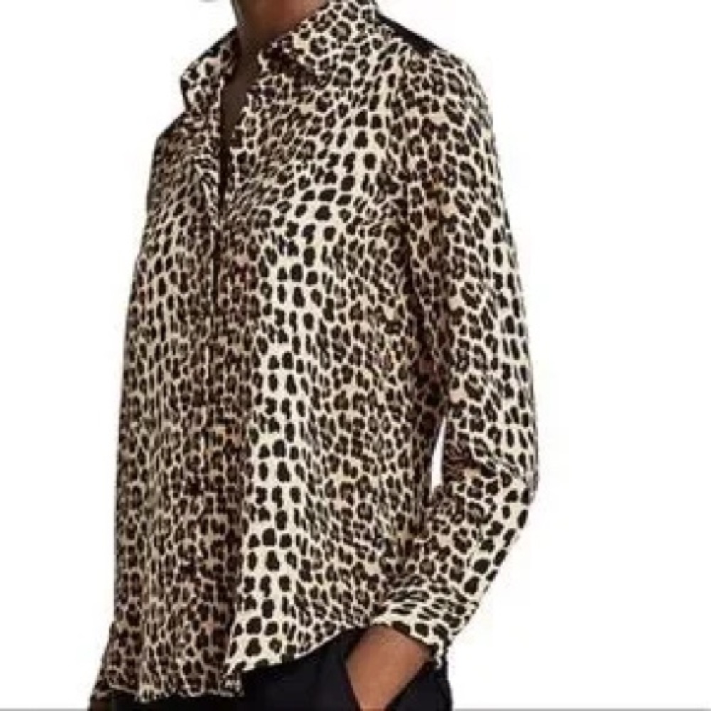 Zara Satin Leopard Cheetah Animal Print Button Down Shirt size XS